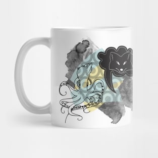 Fox and squid abstract collage Mug